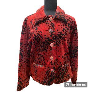 Coldwater Creek Vintage Women's Petite Red Animal Print textured Blazer sz MP
